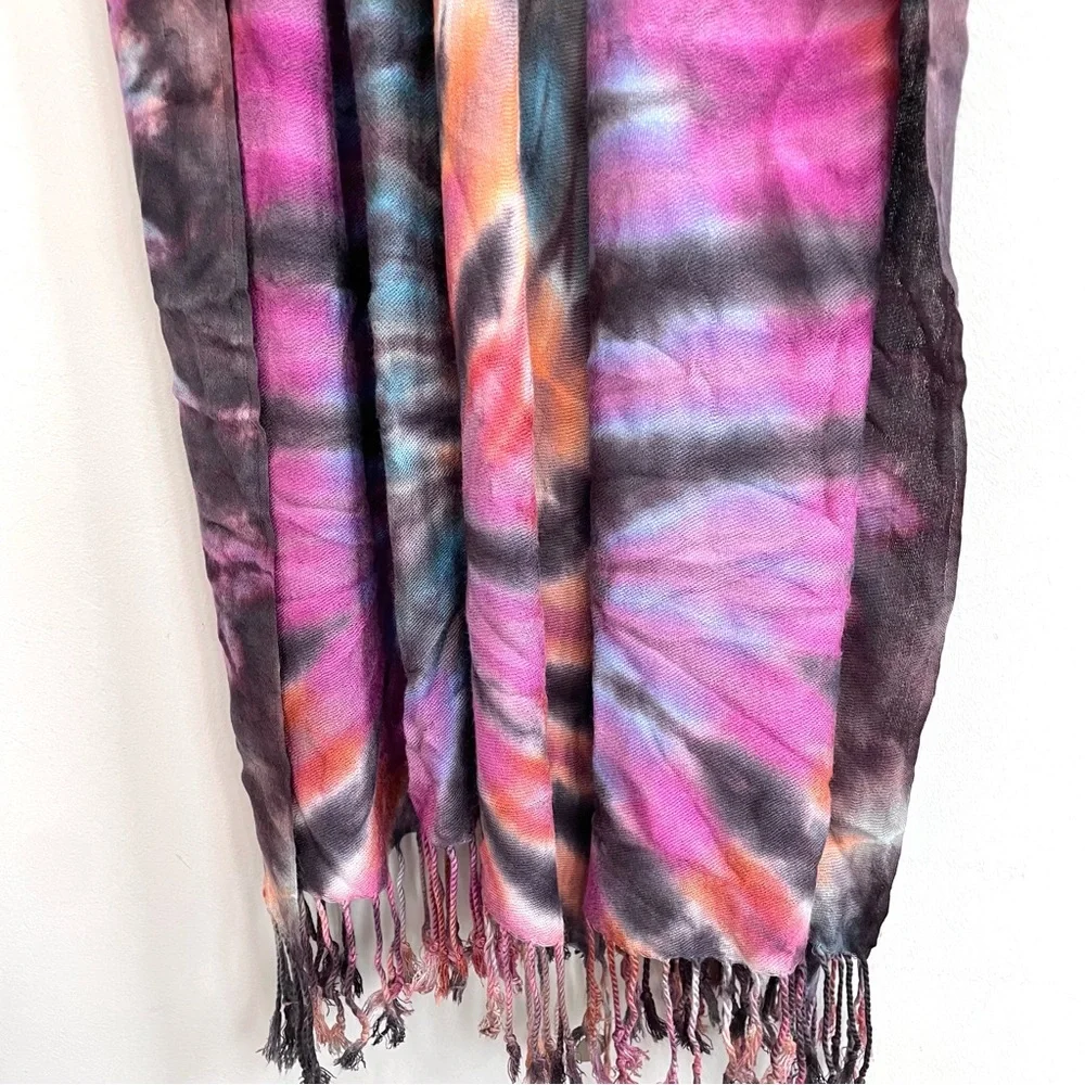 Brightly Twisted Tie Dye Twist Fringe Hem Scarf